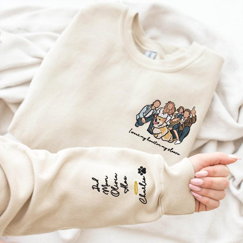 Custom Embroidered Family And Dog Hoodies Based On Photos