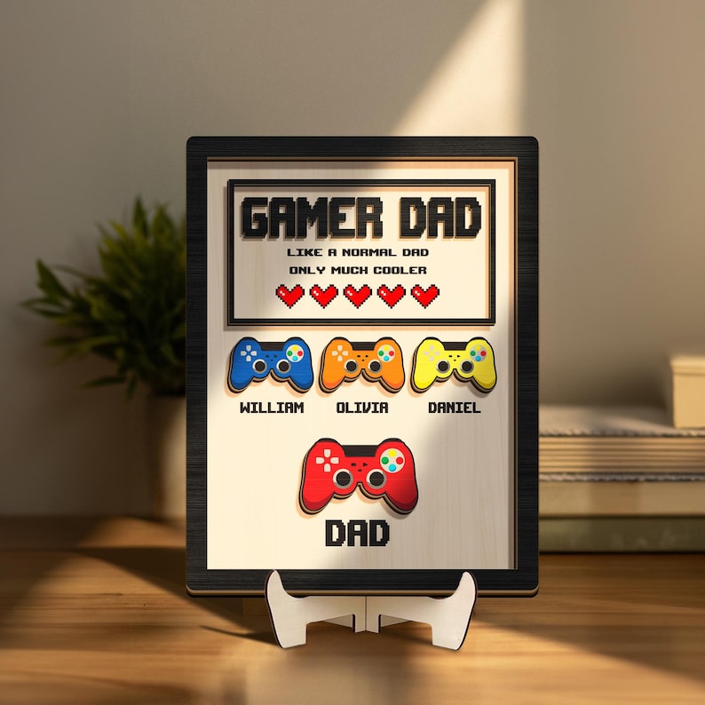 Custom Kid's Names Gamer Wooden Sign, Gaming Hand Play Wood Sign, Father's Day Gift