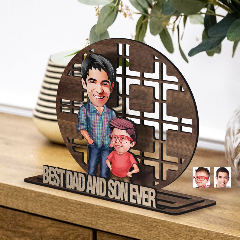 Personalized 3D Wooden Cartoon Father's Day Figurine Trinket, Custom Caricature Portrait, Style 5
