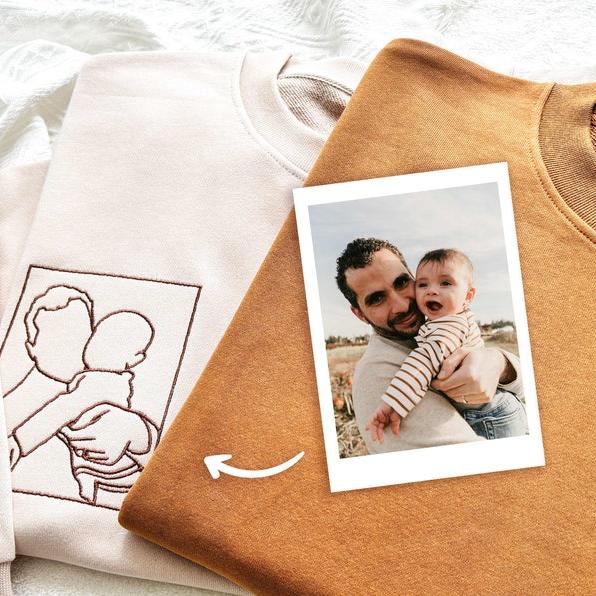 Personalized Dad Outline Embroidered Photo Shirt, Gift For Dad