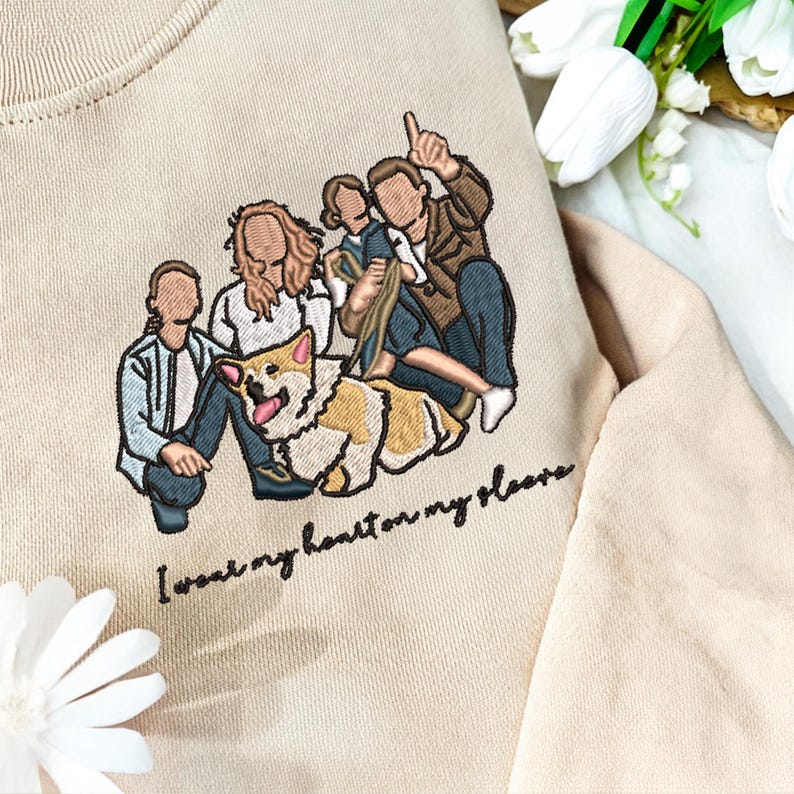 Custom Embroidered Family And Dog Hoodies Based On Photos