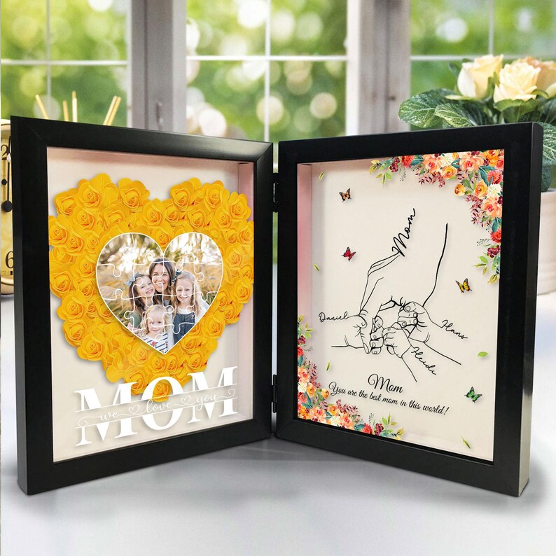 Custom Photo Mom With Kid Names Flowers Frame
