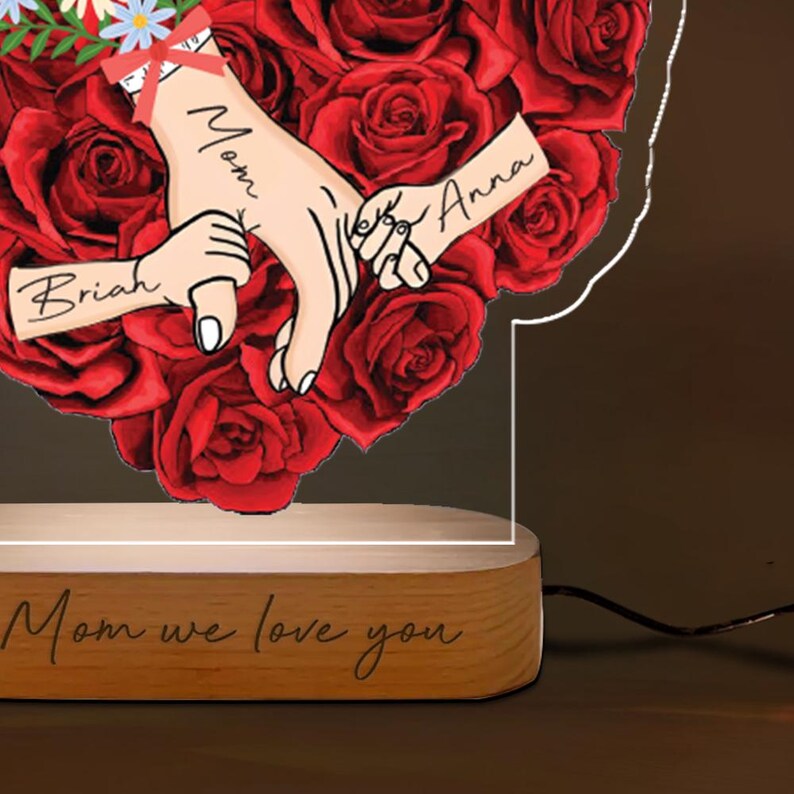 Personalized Mom with Child Hand LED Night Light – Custom Name Mother’s Day Gift