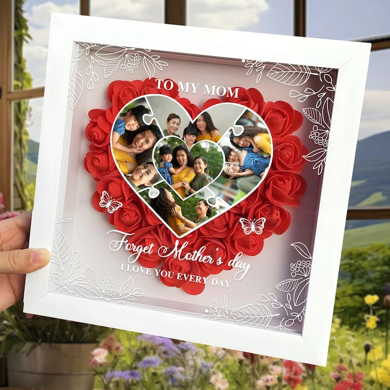 Custom Photo Mom And Kid Flower Shadow Box Keepsake