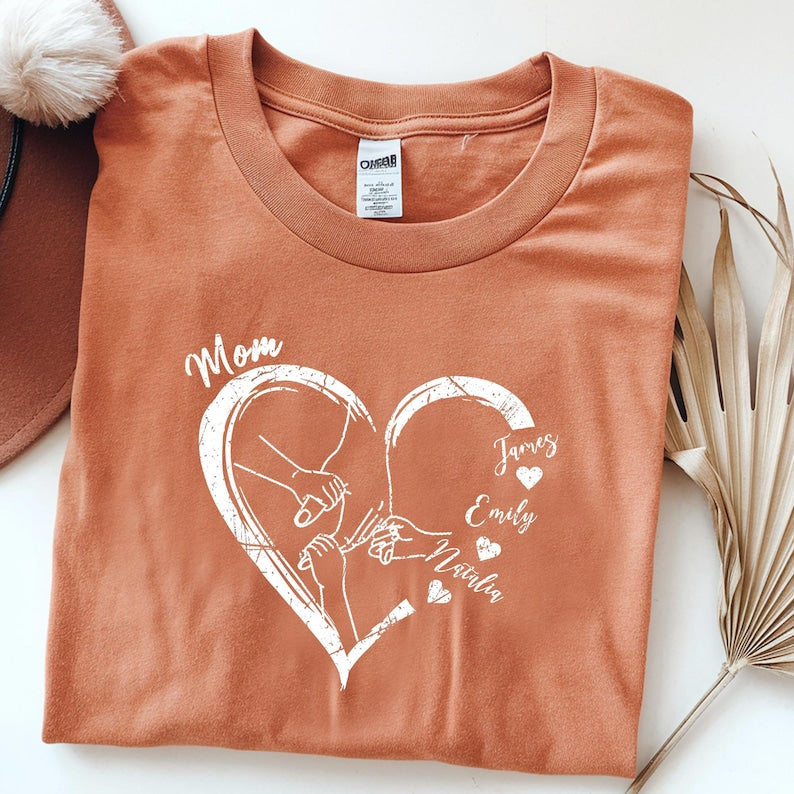 Customized Heart-Shaped Shirt With Child's Name Printed On It, A Mother's Day Gift From Child To Mother