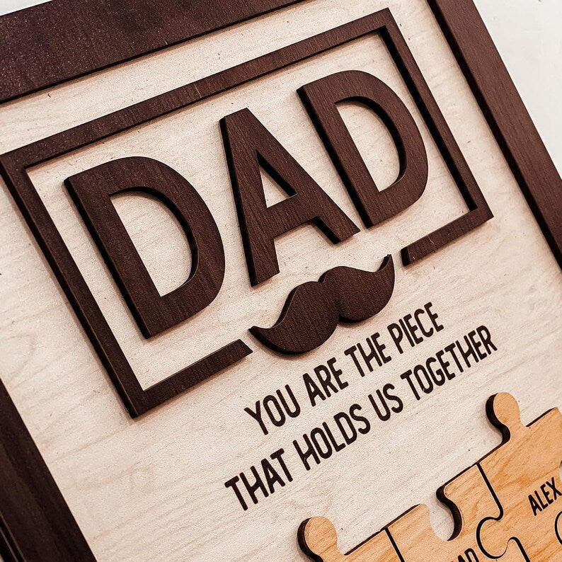 You Are the Piece That Holds Us Together Personalized Dad Framed Wood Sign Gifts For Father