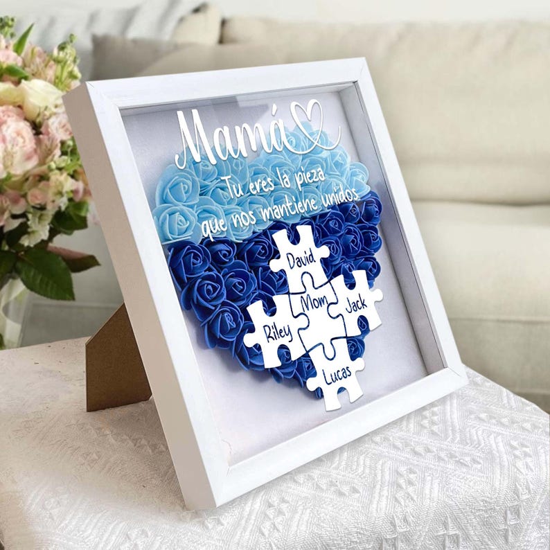Custom Mamá Flower Shadow Box, Madre Puzzle Frame