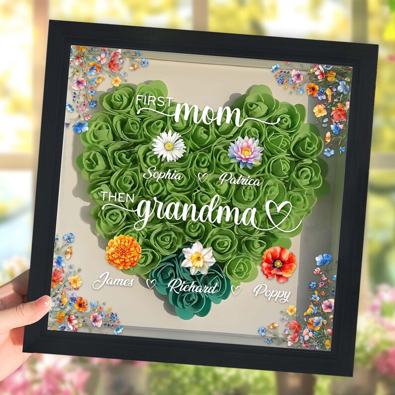 Custom First Mom Now Grandma Flower Shadow Box