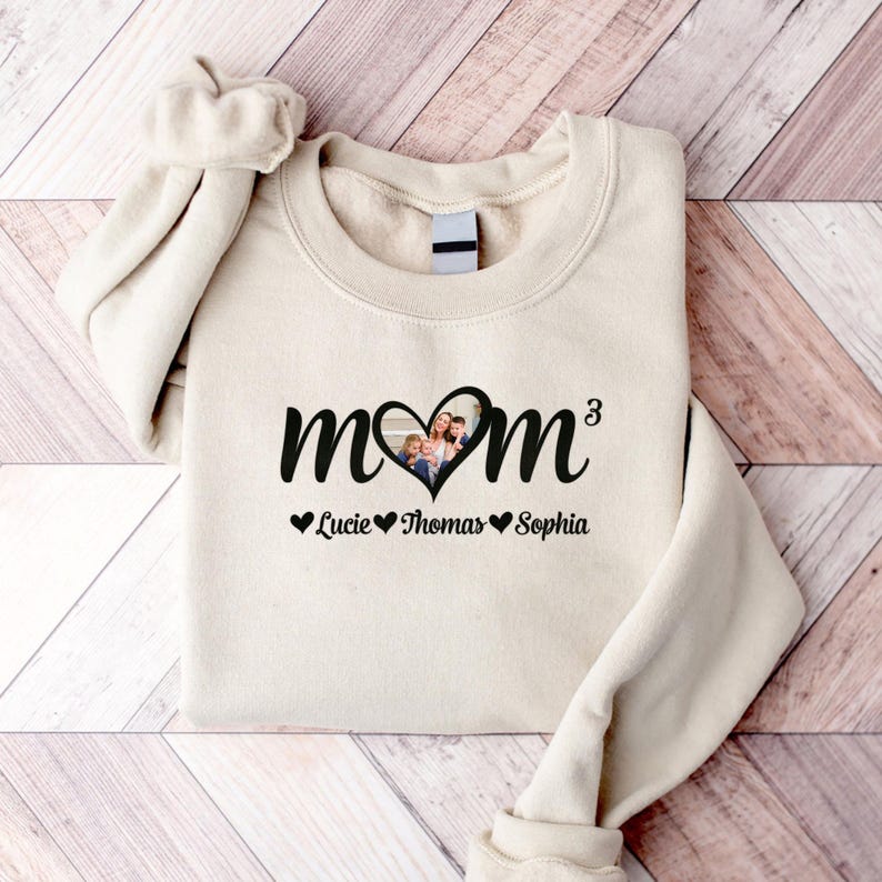 Custom Photo Mom Sweatshirt With Kids Name Mother's Day Gift