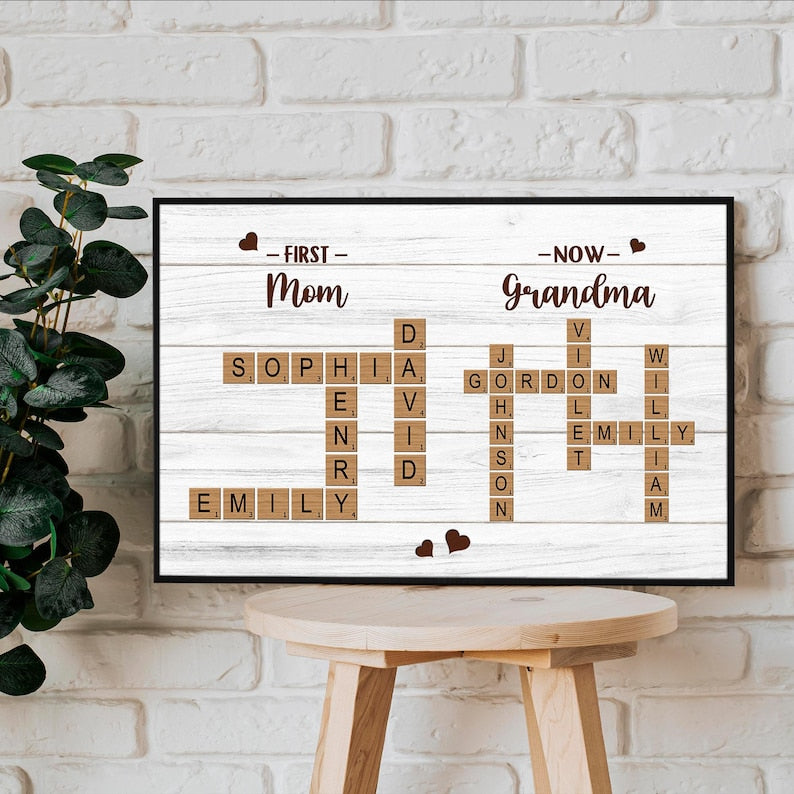 Custom Mom-To-Grandma Crossword Puzzle Wall Art, Unique Gift For Mother’S Day
