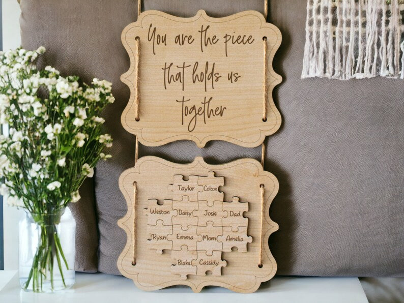 Custom You Are The Piece That Holds Us Together Mothers Day Wall Hanging Puzzle Sign, Mothers Day Gift Wall Decor