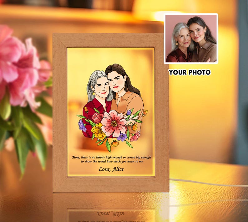 Personalized Mom Daughter Photo Frame Night Light,Mom Gift From Daughter