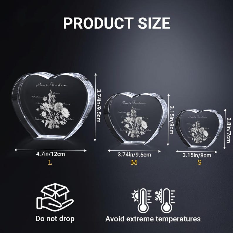 Custom Engraved Birth Month Flower Bouquet In 3d Heart Crystal Unique Gift For Mom