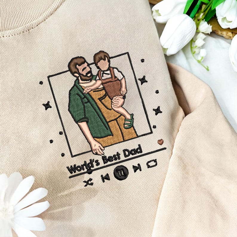 Custom Dad And Son Embroidered Sweater, Custom Portrait From Photo Sweatshirt