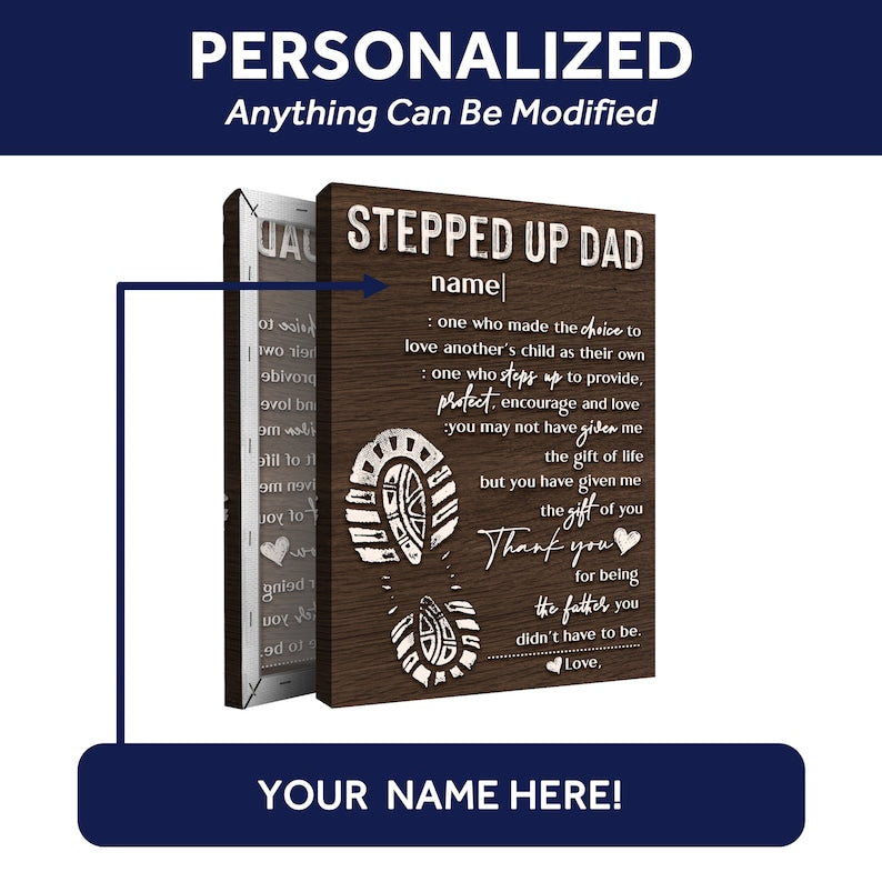 Stepped Up Dad Personalized Gift, Father's Day Gifts From Kids Custom Canvas Sign