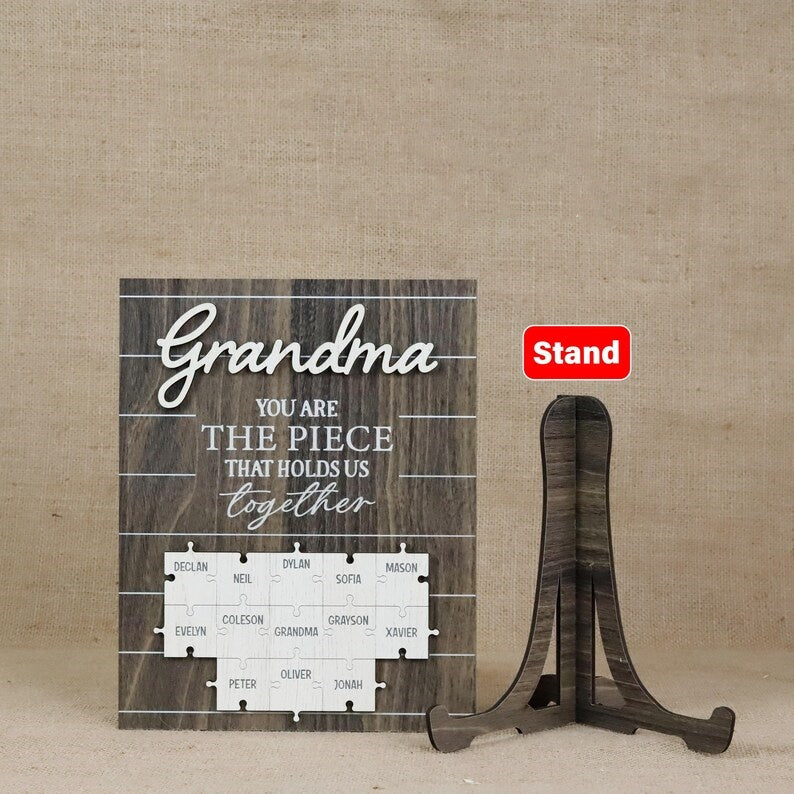 Custom Grandma The Piece That Holds Us Together Puzzle Pieces Plaque, Grandma Mothers Day Gift From Kids