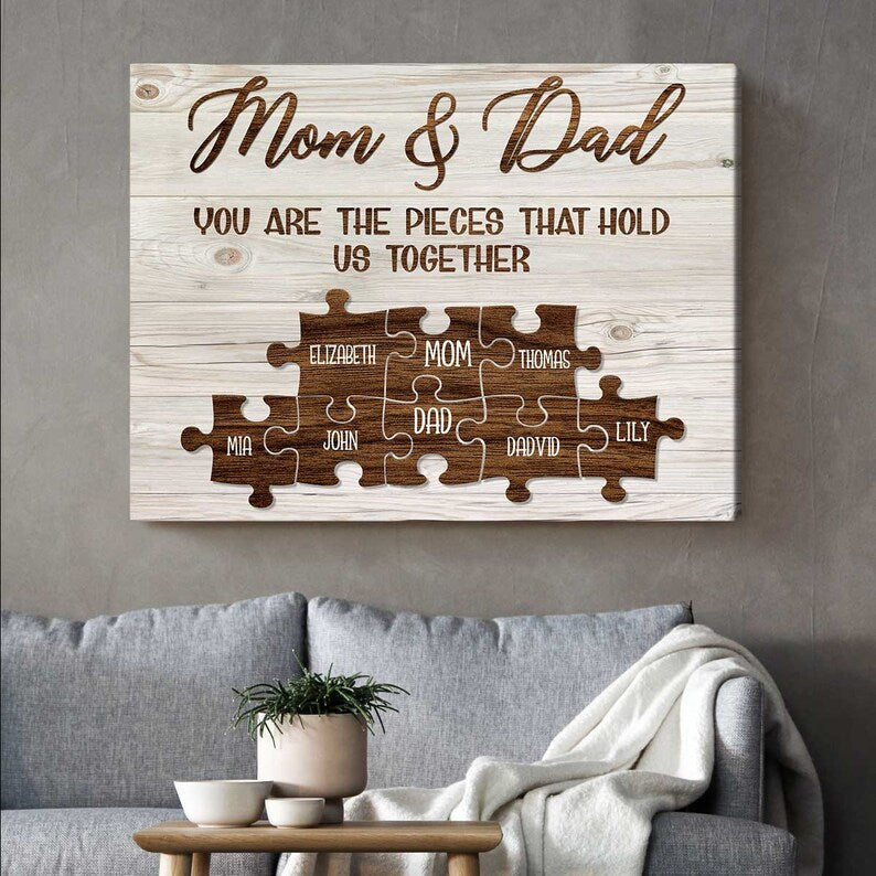 Custom Family Puzzle Sign Canvas, Mother's Day Gift For Mom With Kids Names