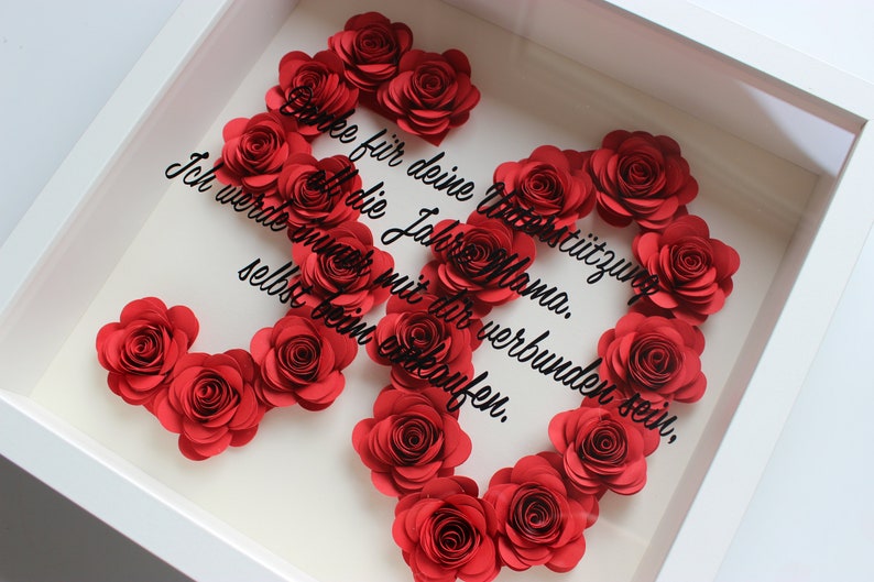 Birthday flower shadow frame, birthday gift, rose frame, personalized lettering