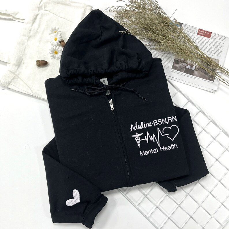 Personalized Embroidered Physician Assistant Full Zip Nurse Hoodie