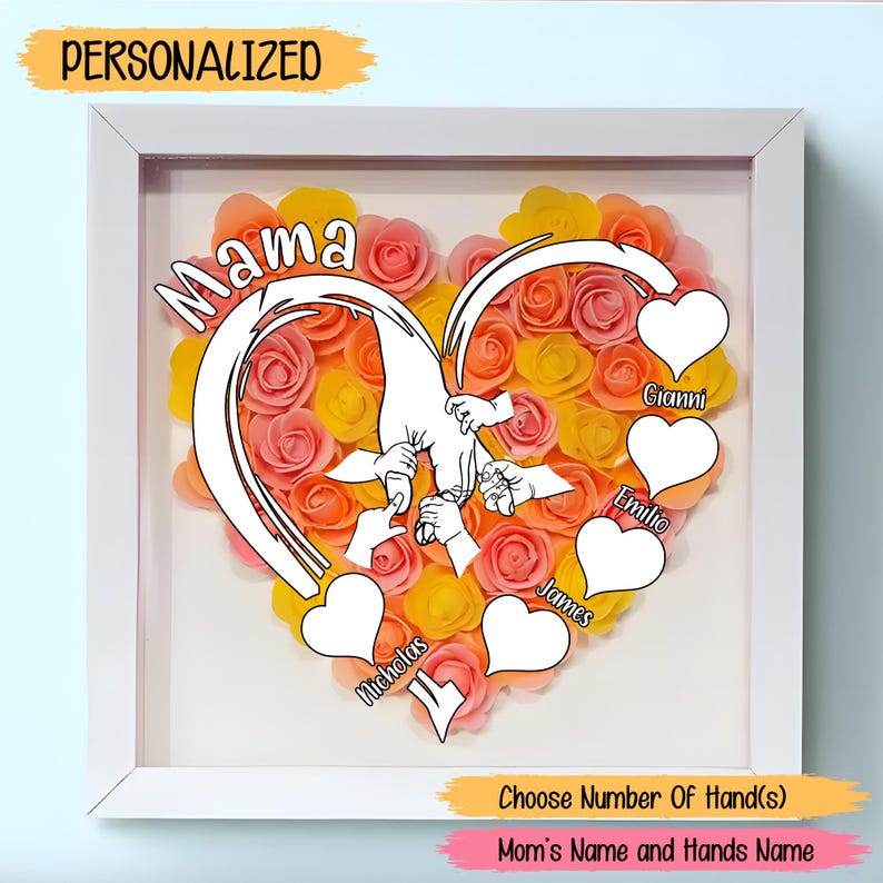 Personalized Flower Handprints Shadow Box For Mom Gift