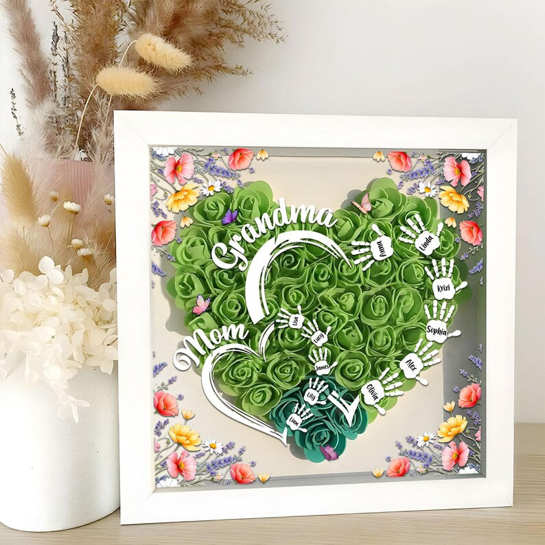 Customized Led Night Light Flower Shadow Box For Mom And Grandma, With Children's Names
