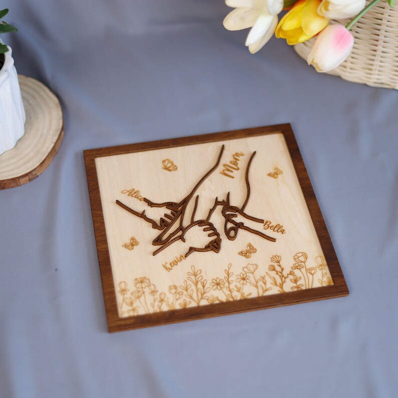 Custom Holding Kids Hands Wooden Sign For Mothers Day Gift For Mom Gift