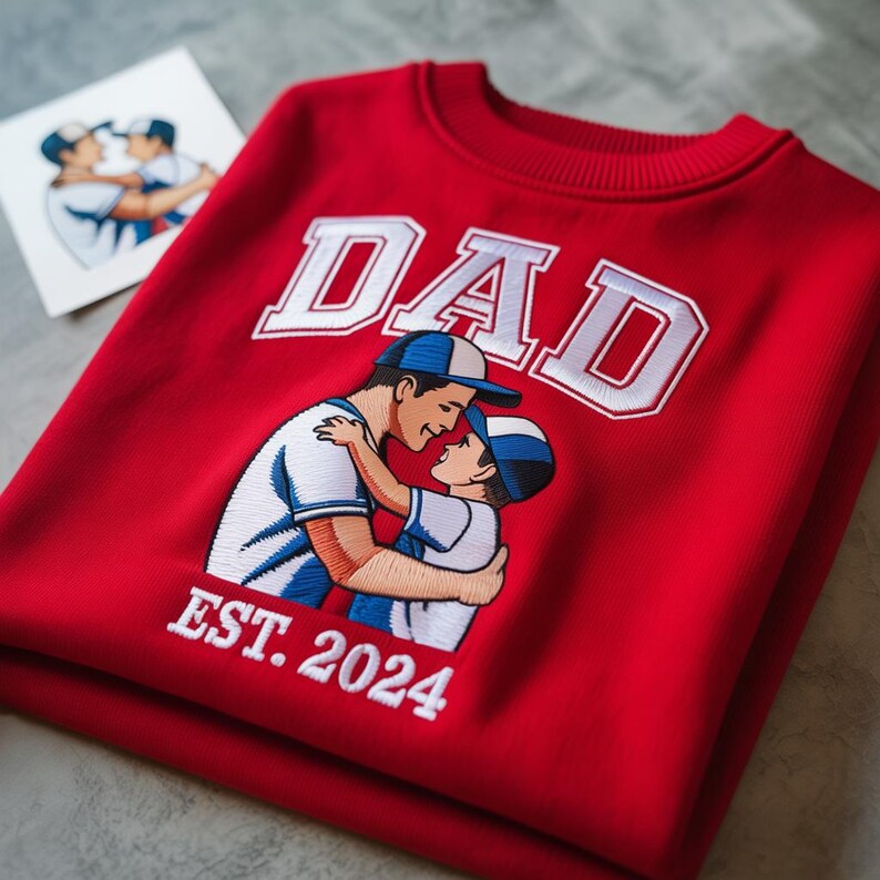 Custom Embroidered Dad Sweatshirt With Photo Birthday Gift For Dad From Mom Portrait Shirt