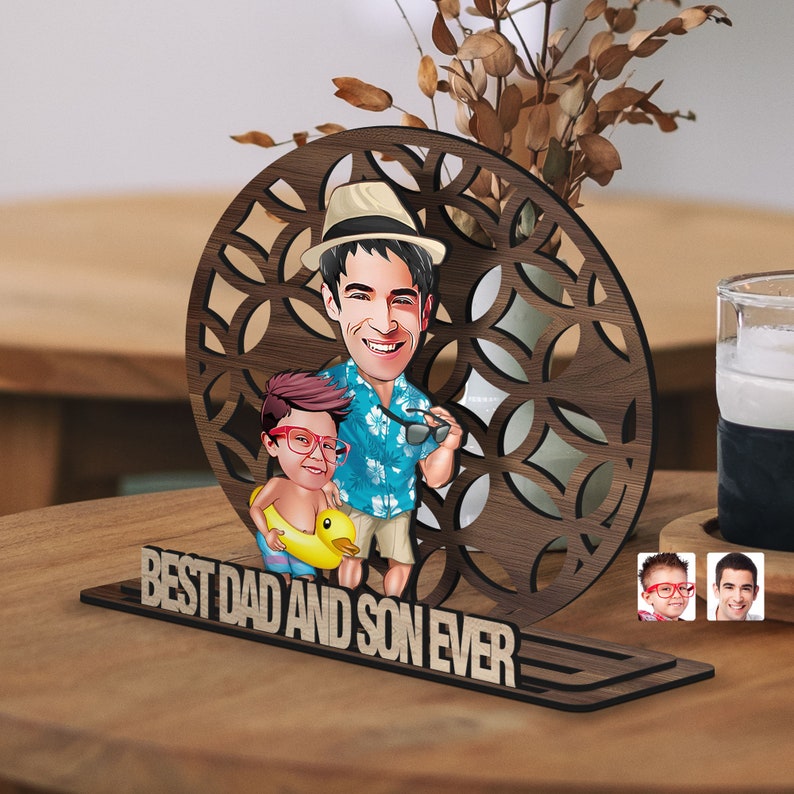 Personalized 3D Wooden Cartoon Father's Day Figurine Trinket, Custom Caricature Portrait, Style 10