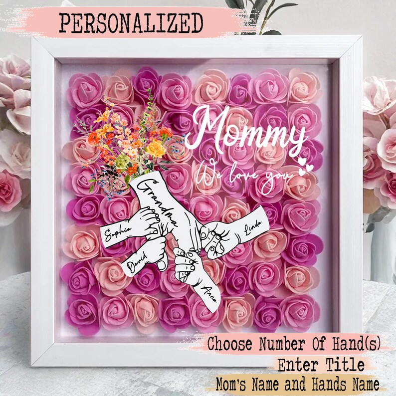Personalized Wild Flower Handprints Shadow Box For Mom Gift