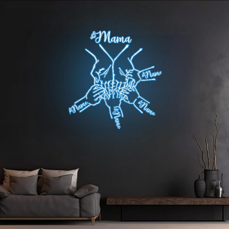 Custom Up To 6 Kids Holding Mom‘S Hand Neon Sign Mother Day Gift