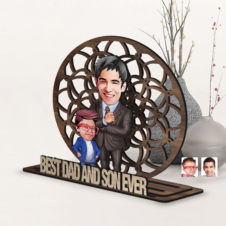 Personalized 3D Wooden Cartoon Father's Day Figurine Trinket, Custom Caricature Portrait, Style 4