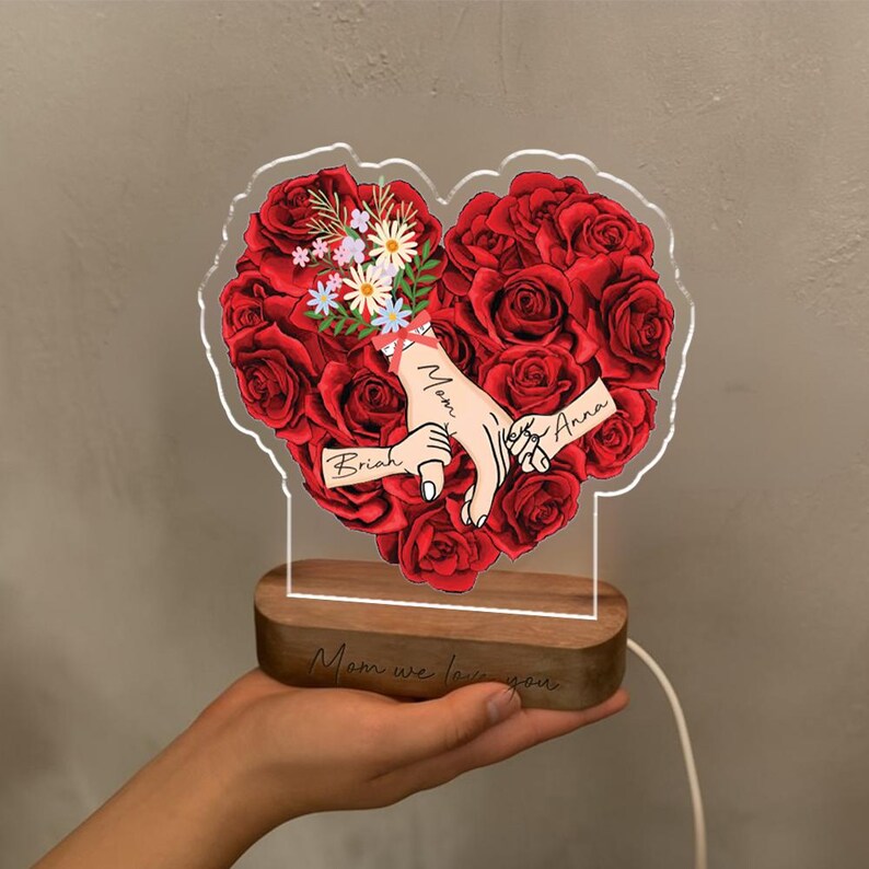 Personalized Mom with Child Hand LED Night Light – Custom Name Mother’s Day Gift