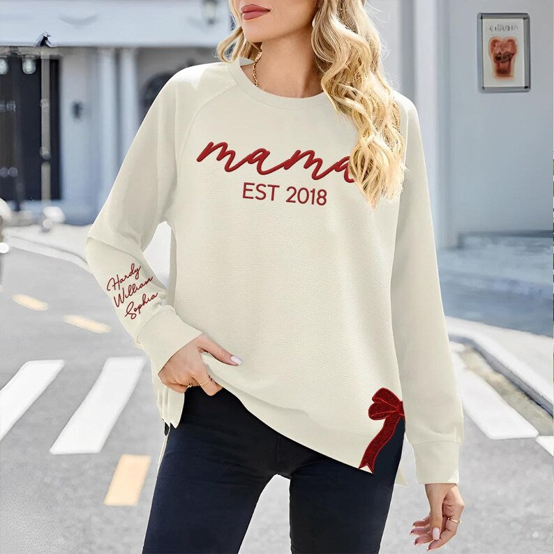 Custom Embroidery Glitter Side Bow Mama Sweatshirt