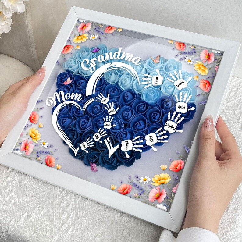 Customized Led Night Light Flower Shadow Box For Mom And Grandma, With Children's Names