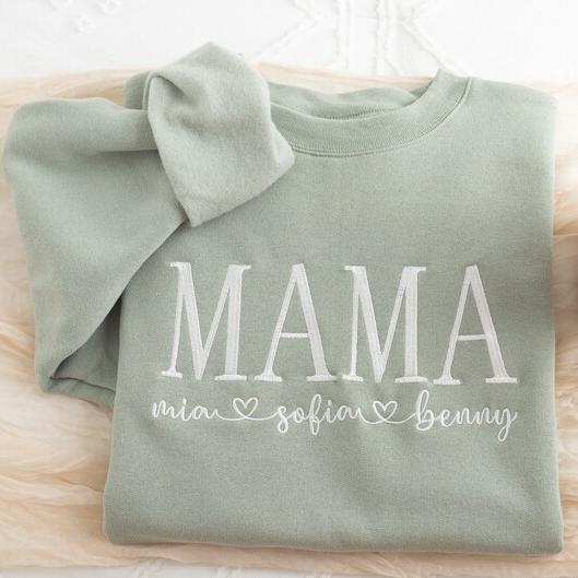 Custom Embroidered Mama Sweatshirt with kids, Mama Grammy Embroidered Crew