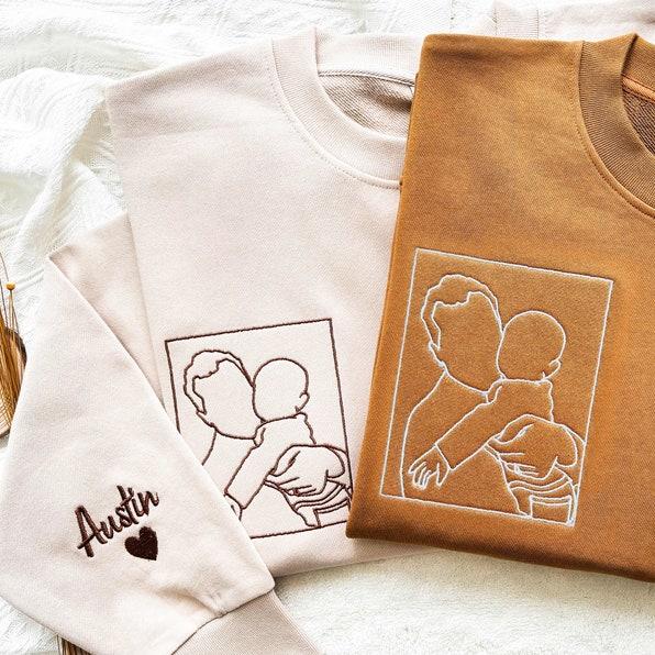 Personalized Dad Outline Embroidered Photo Shirt, Gift For Dad