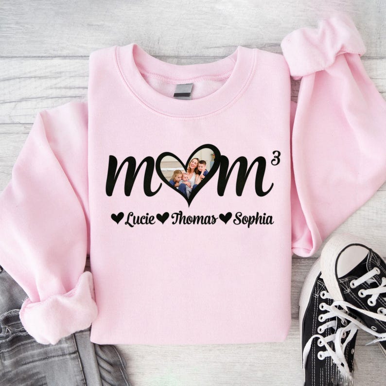 Custom Photo Mom Sweatshirt With Kids Name Mother's Day Gift