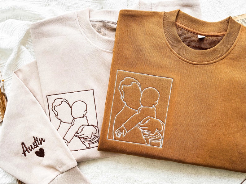 Personalized Dad Outline Embroidered Photo Shirt, Gift For Dad