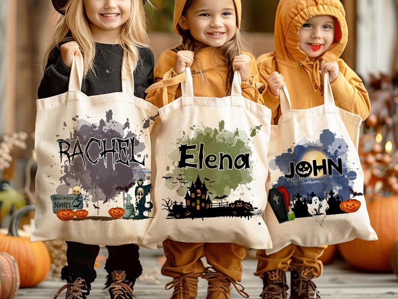 Customized Pumpkin Witch Black Cat Castle Skeleton Ghost Canvas Tote Bag