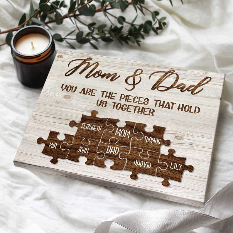 Custom Family Puzzle Sign Canvas, Mother's Day Gift For Mom With Kids Names