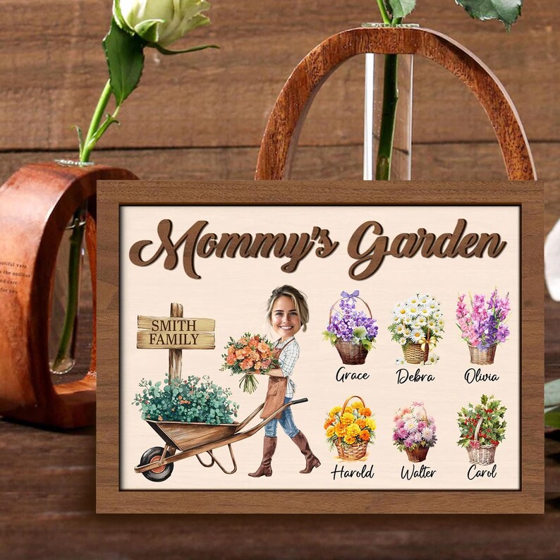 Custom Mom Garden Plaque Birth Month Floral Sign