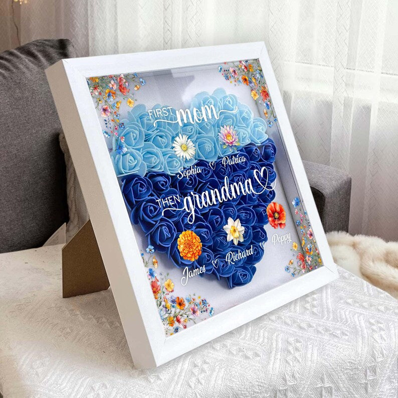 Custom First Mom Now Grandma Flower Shadow Box