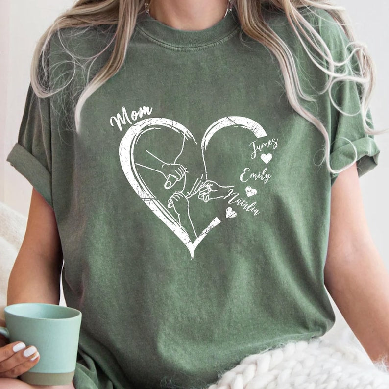 Customized Heart-Shaped Shirt With Child's Name Printed On It, A Mother's Day Gift From Child To Mother