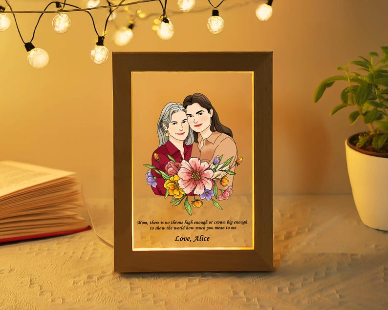 Personalized Mom Daughter Photo Frame Night Light,Mom Gift From Daughter