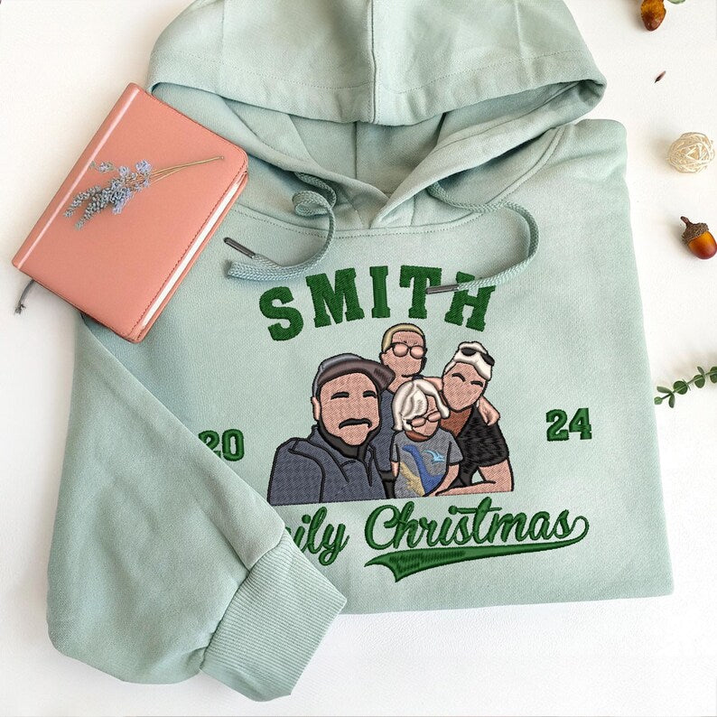 Personalized Embroidered Family Photo Sweatshirt, Family Photo Holiday Sweater