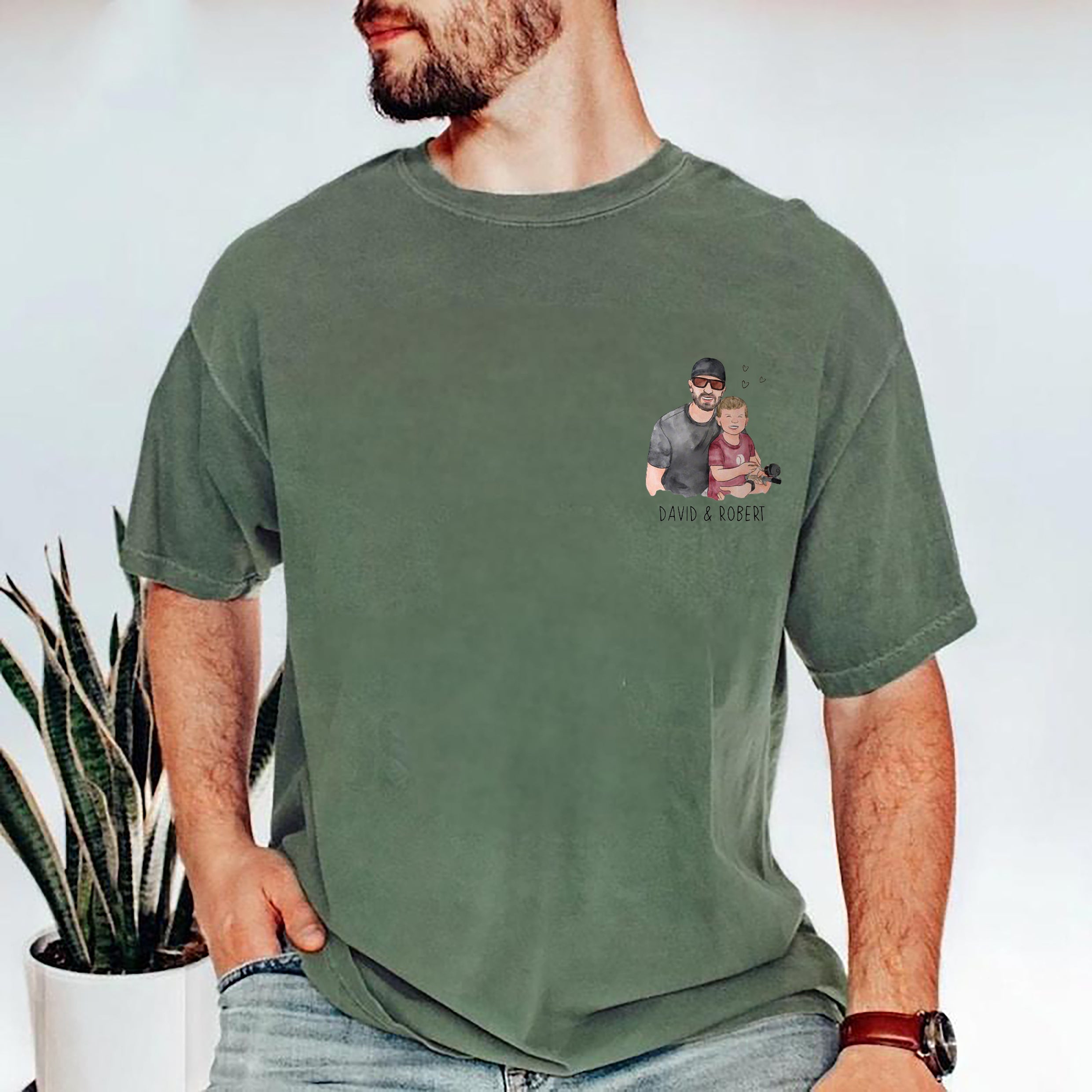 Customized portrait watercolor family painting T-shirt, Father's Day gift for dad and grandpa
