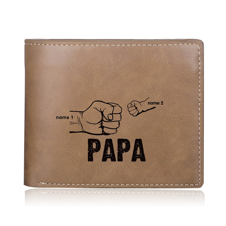 Papa Wallet Fist to Fist - PU Leather Wallet -Dad and Kids Name Wallet - Gift for Husband, Dad