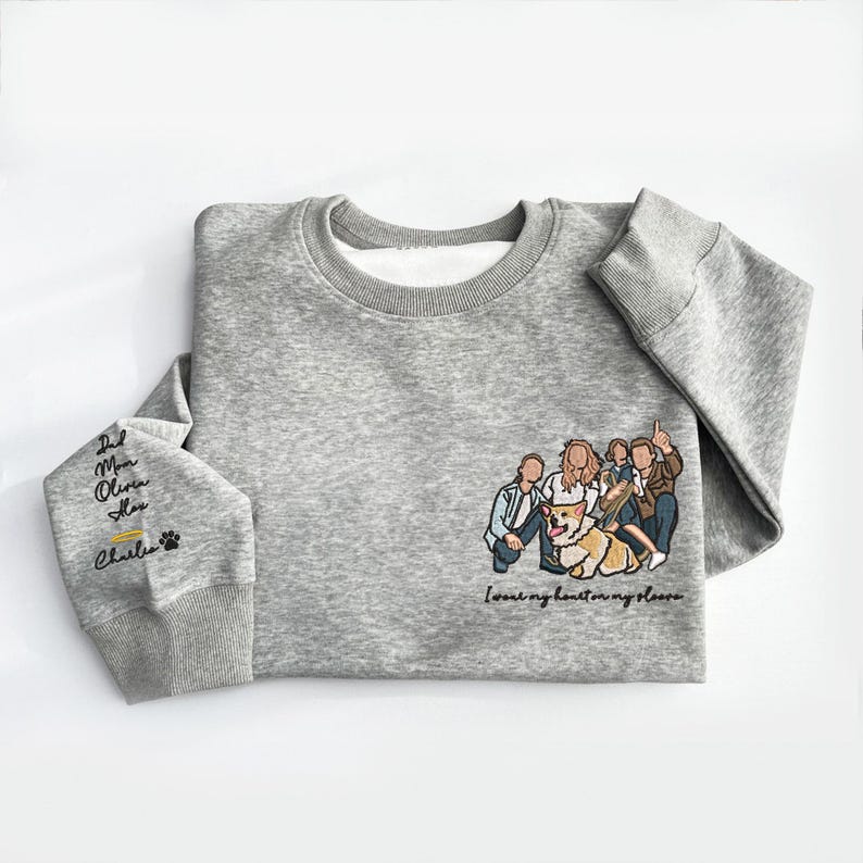 Custom Embroidered Family And Dog Hoodies Based On Photos