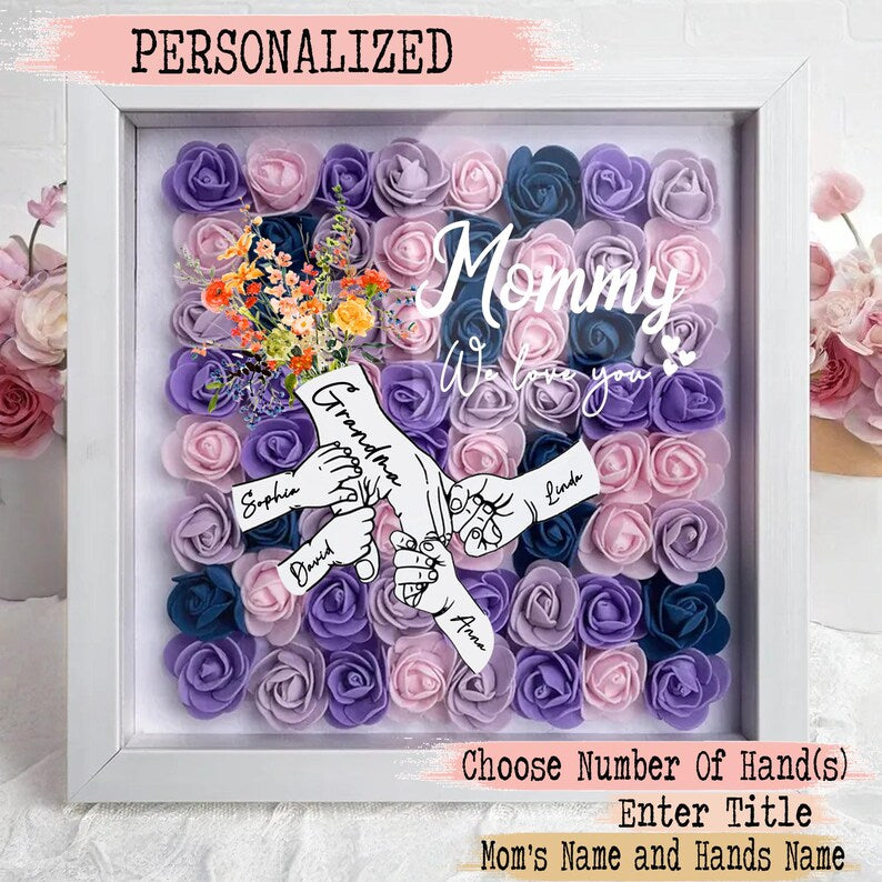 Personalized Wild Flower Handprints Shadow Box For Mom Gift