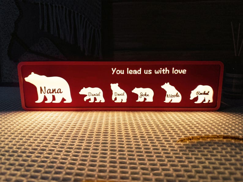 Unique Night Light Of Mother's Day Gift From Kids Husband,Personalized Gift For Mom Of Bear Family